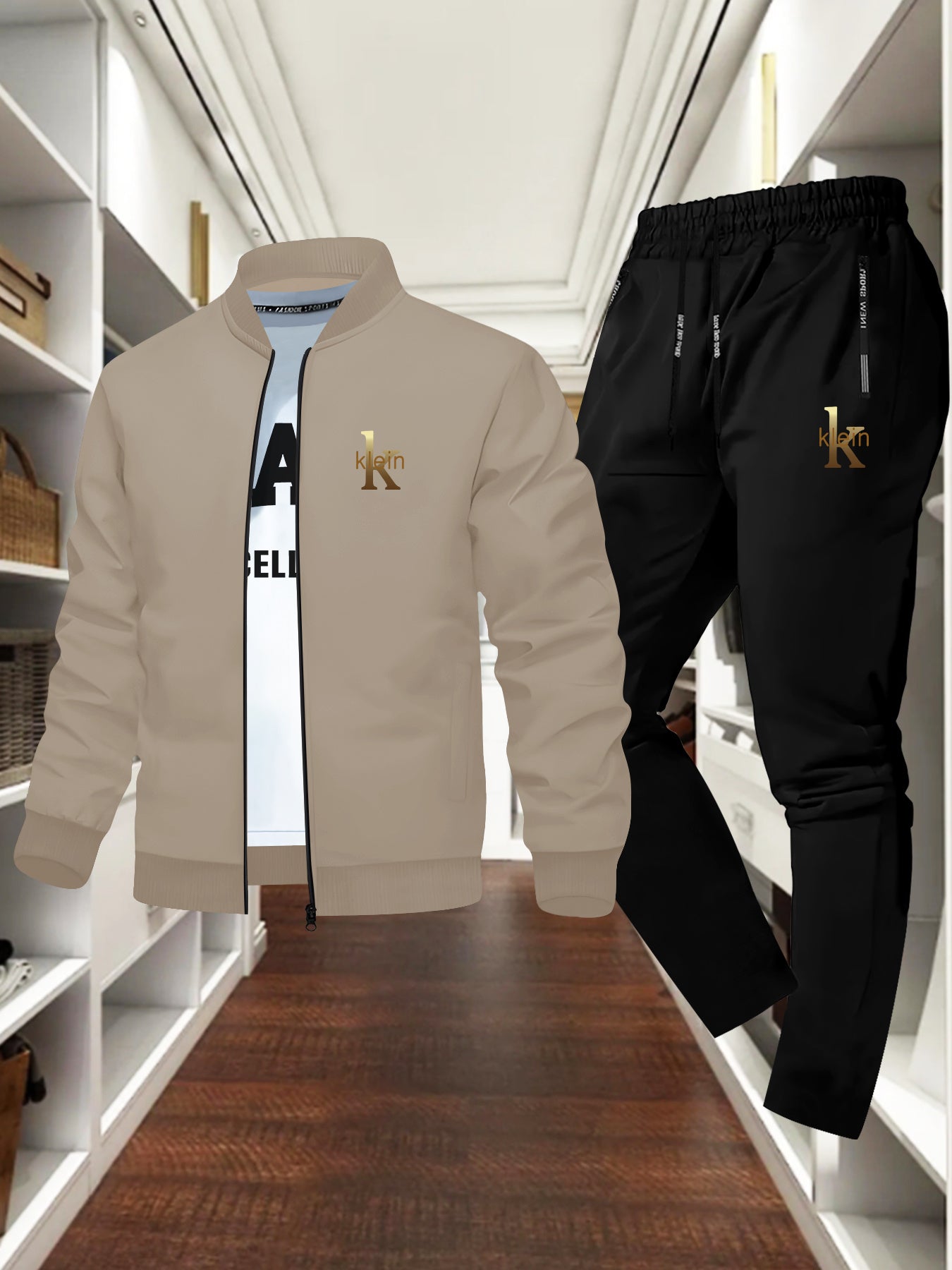 MOVEWEAR Men’s “Klein” Printed Stand - Collar Jacket Two - Piece Set - MOVEWEAR