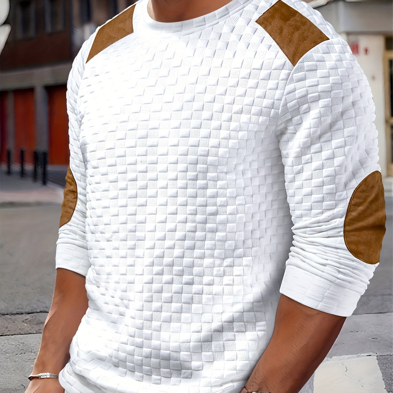 MOVEWEAR Men’s Color Block Textured Knit Long Sleeve Shirt