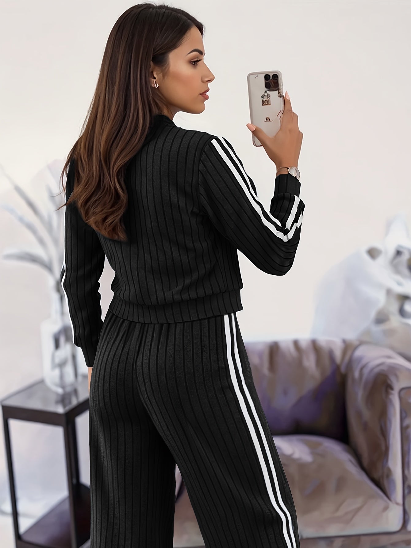 MOVEWEAR Women’s Stylish Casual Two-Piece Zip Cardigan Set