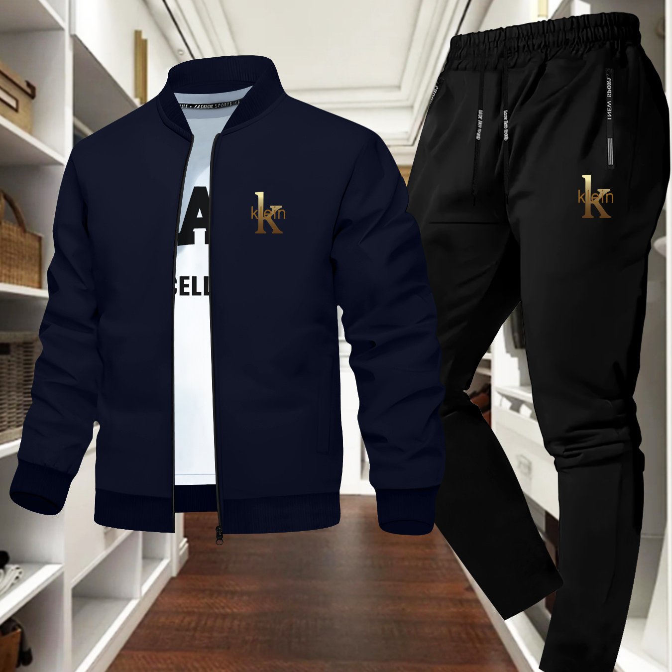 MOVEWEAR Men’s “Klein” Printed Stand - Collar Jacket Two - Piece Set - MOVEWEAR