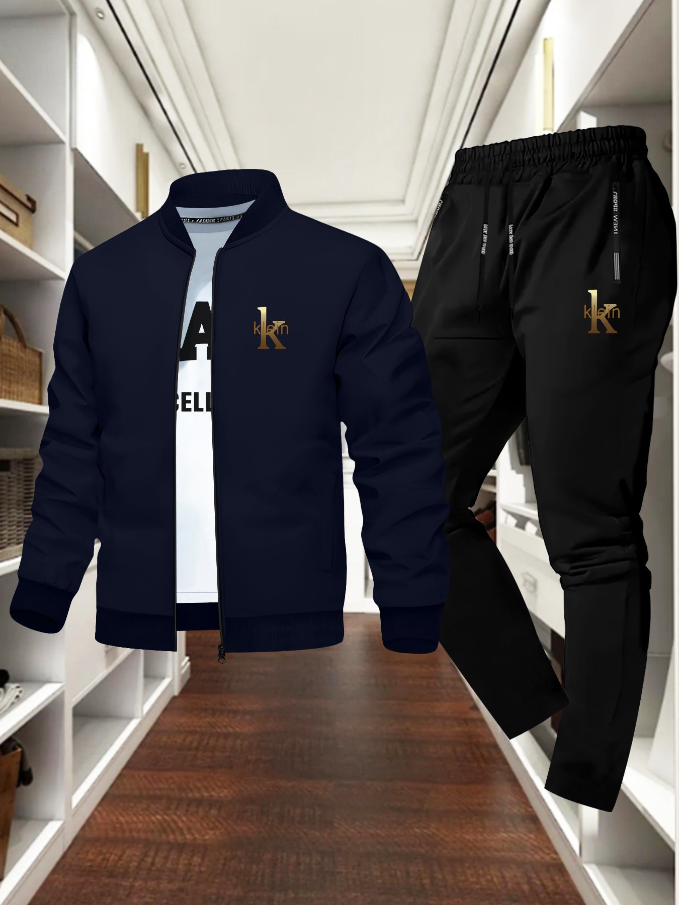 MOVEWEAR Men’s “Klein” Printed Stand - Collar Jacket Two - Piece Set - MOVEWEAR