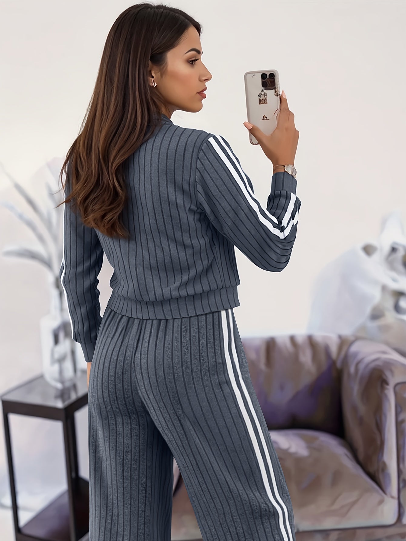 MOVEWEAR Women’s Stylish Casual Two-Piece Zip Cardigan Set