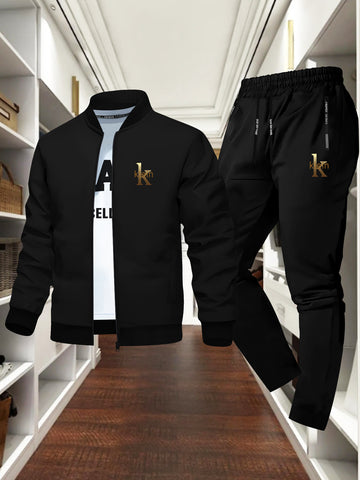 MOVEWEAR Men’s “Klein” Printed Stand-Collar Jacket Two-Piece Set