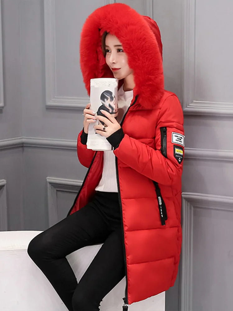 MOVEWEAR Women’s Long Hooded Fur-Collar Winter Parka