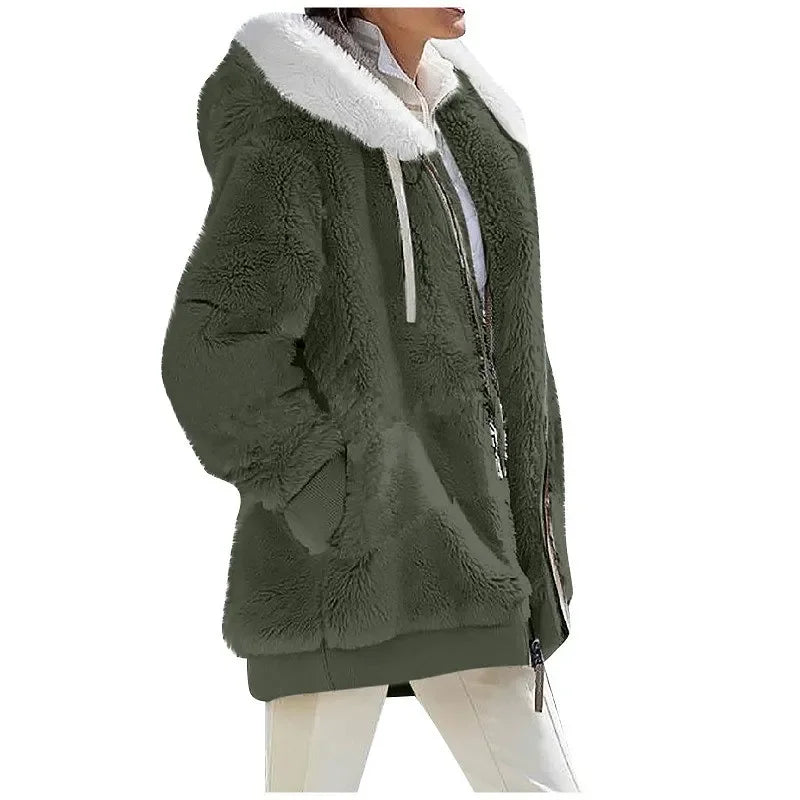 MOVEWEAR Women’s Hooded Cashmere-Feel Fleece Winter Jacket