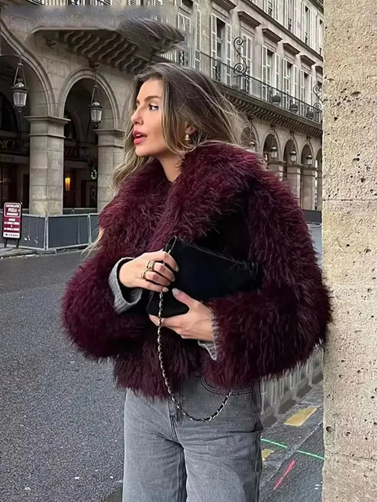MOVEWEAR Women’s Elegant Faux Fur Lapel Winter Coat