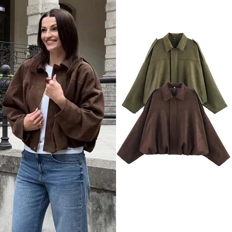 MOVEWEAR Suede Zipper Bomber Jacket for Women