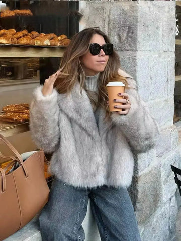MOVEWEAR Women’s Elegant Faux Fur Lapel Winter Coat
