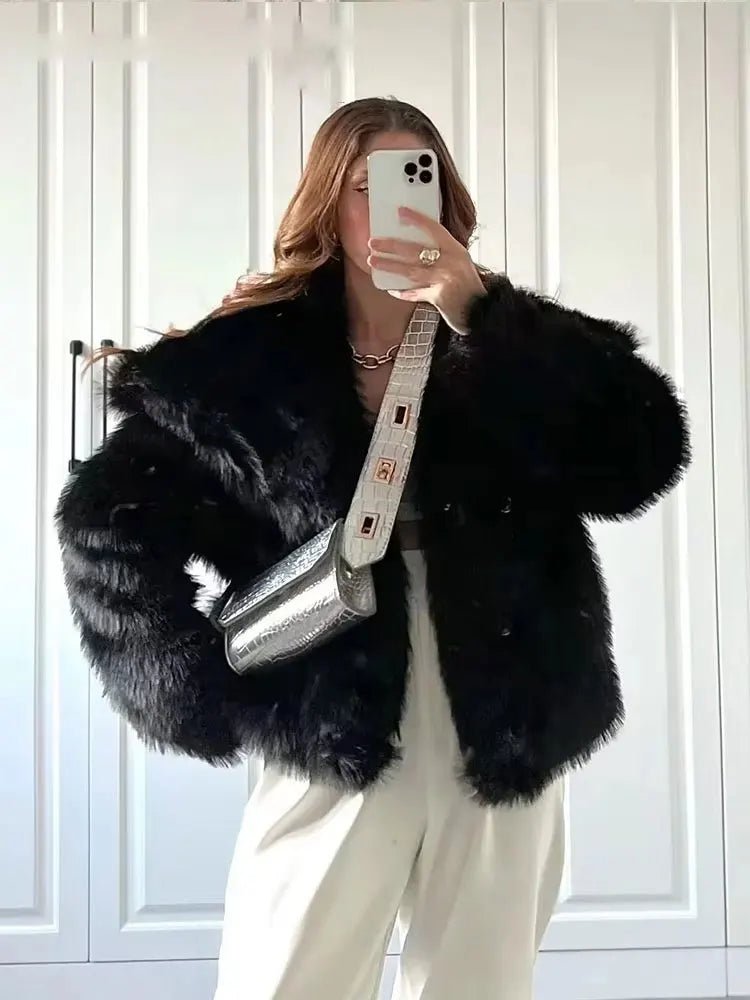 MOVEWEAR Women’s Elegant Faux Fur Lapel Winter Coat - MOVEWEAR