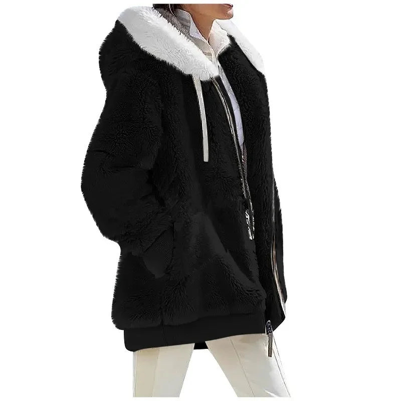 MOVEWEAR Women’s Hooded Cashmere-Feel Fleece Winter Jacket