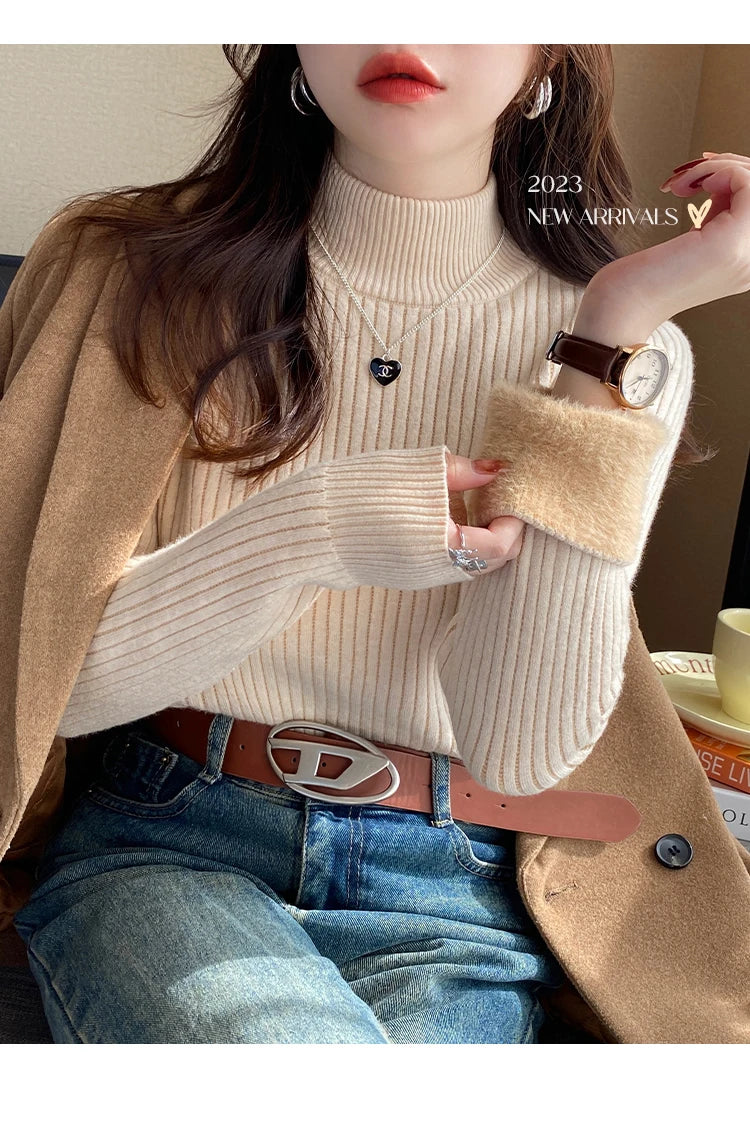 MOVEWEAR Velvet-Lined Turtleneck Winter Sweater for Women