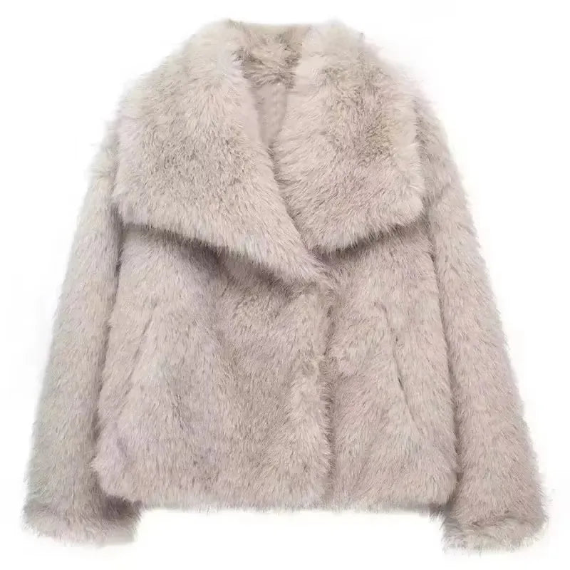 MOVEWEAR Women’s Elegant Faux Fur Lapel Winter Coat - MOVEWEAR