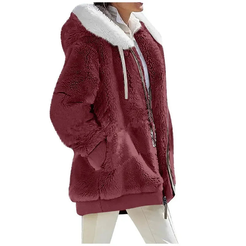 MOVEWEAR Women’s Hooded Cashmere-Feel Fleece Winter Jacket