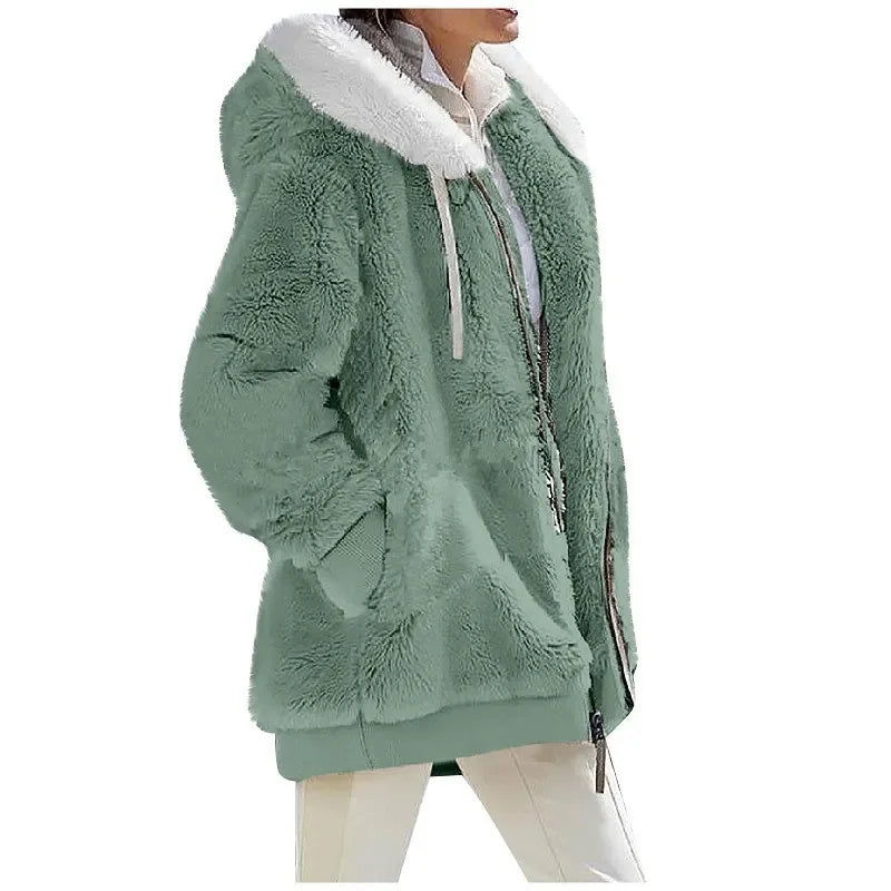 MOVEWEAR Women’s Hooded Cashmere-Feel Fleece Winter Jacket