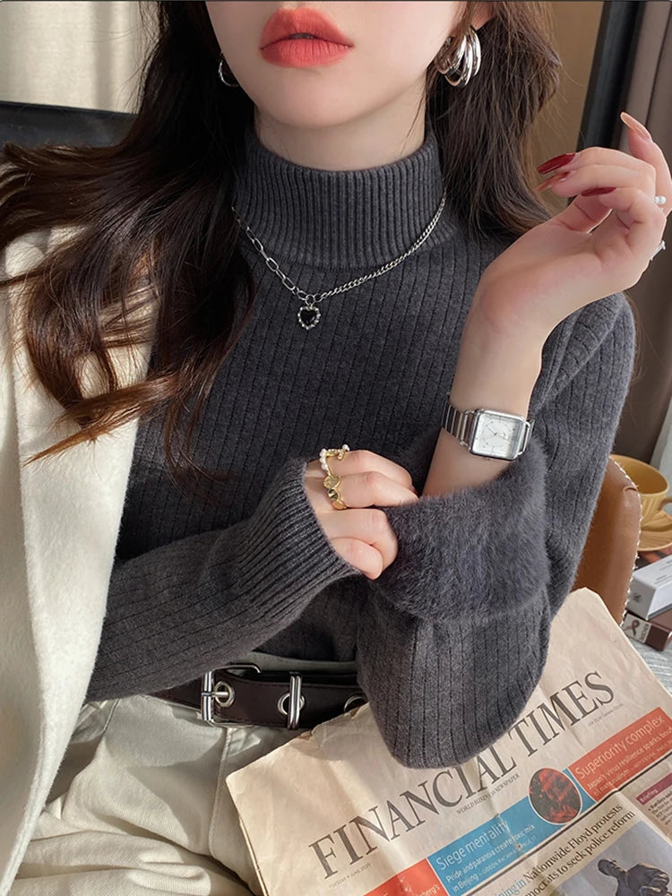 MOVEWEAR Velvet-Lined Turtleneck Winter Sweater for Women