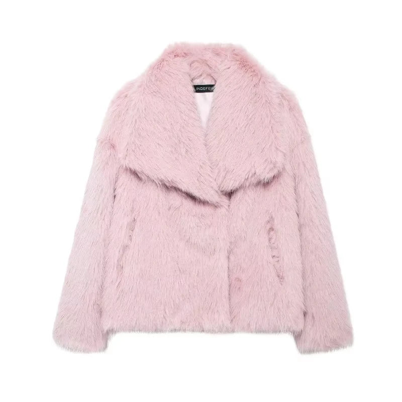MOVEWEAR Women’s Elegant Faux Fur Lapel Winter Coat