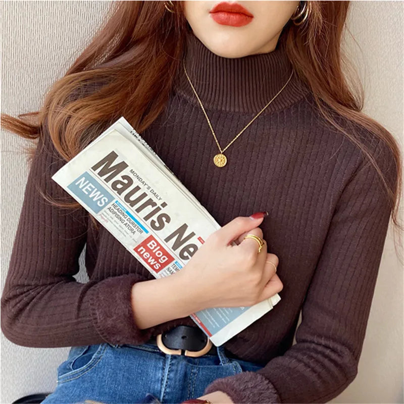 MOVEWEAR Velvet-Lined Turtleneck Winter Sweater for Women