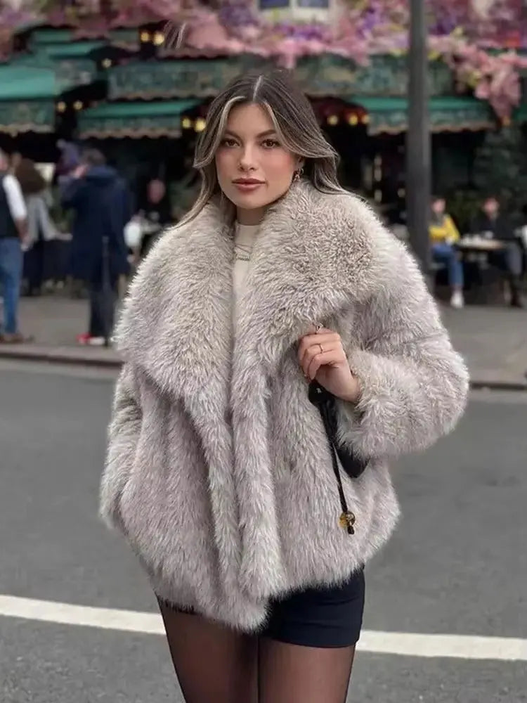 MOVEWEAR Women’s Elegant Faux Fur Lapel Winter Coat