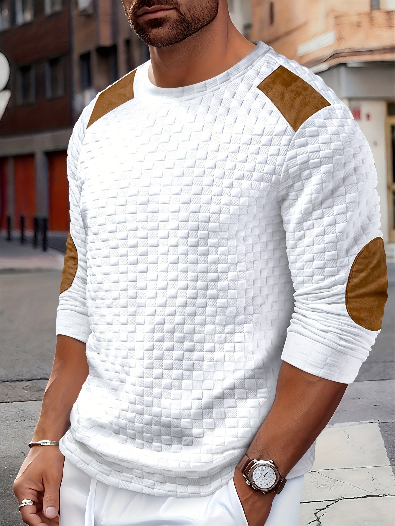 MOVEWEAR Men’s Color Block Textured Knit Long Sleeve Shirt