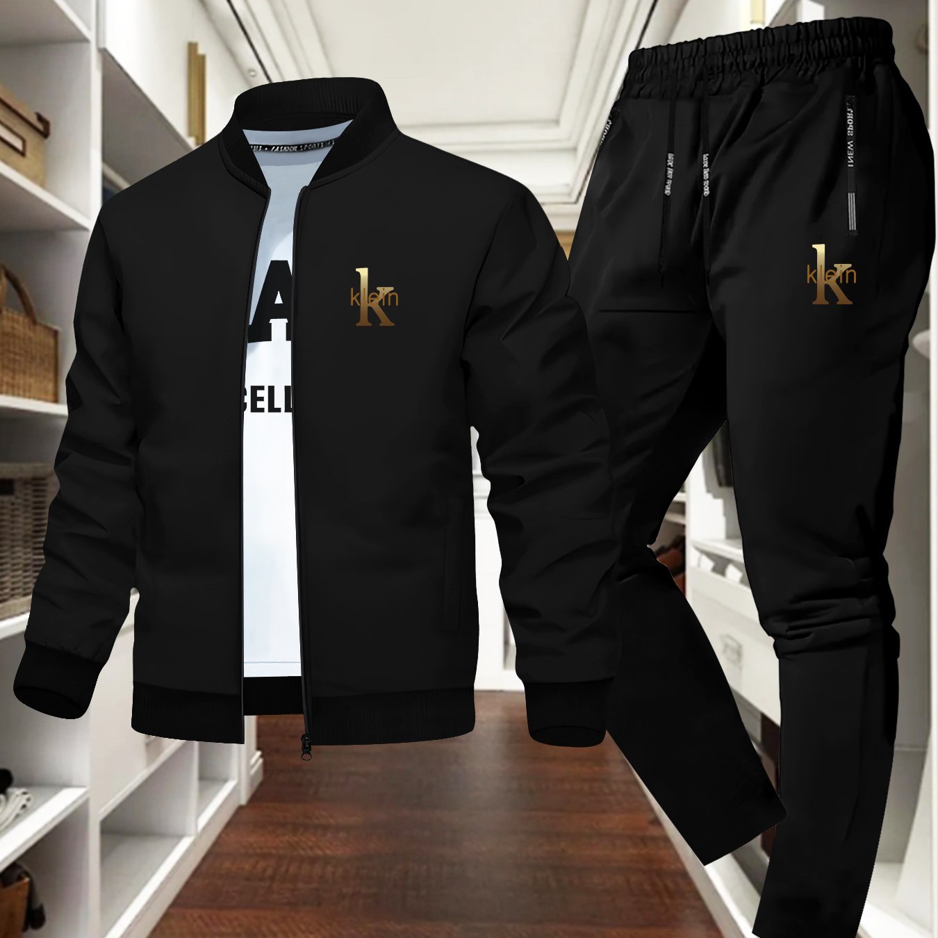 MOVEWEAR Men’s “Klein” Printed Stand - Collar Jacket Two - Piece Set - MOVEWEAR