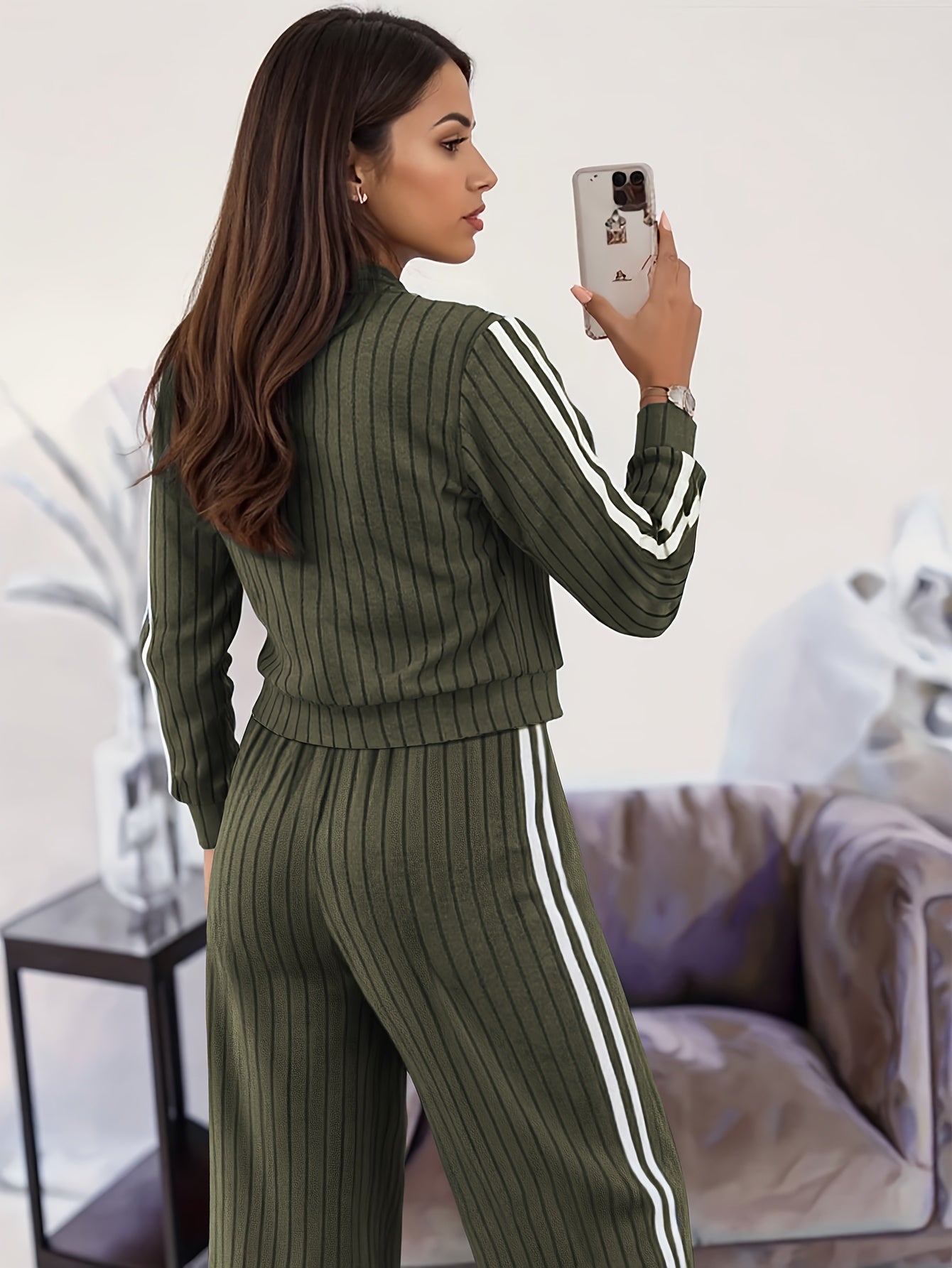 MOVEWEAR Women’s Stylish Casual Two-Piece Zip Cardigan Set