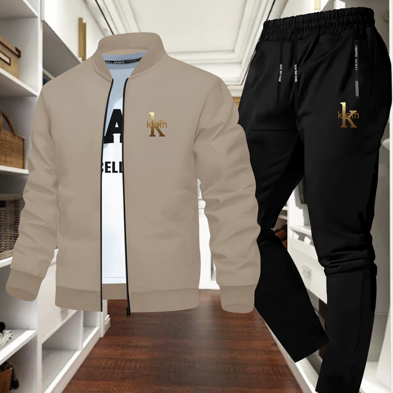 MOVEWEAR Men’s “Klein” Printed Stand - Collar Jacket Two - Piece Set - MOVEWEAR